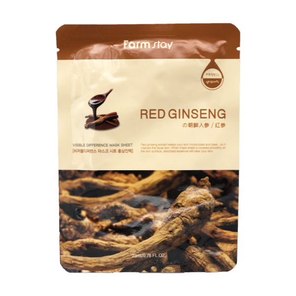 Омолаживающая тканевая маска для лица с женьшенем Visible Difference Mask Sheet Red Ginseng Farmstay
