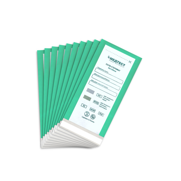 Крафт-пакеты Медтест ПСПВ 60мм*100мм, с прозрачной стороной, 100 шт/уп 