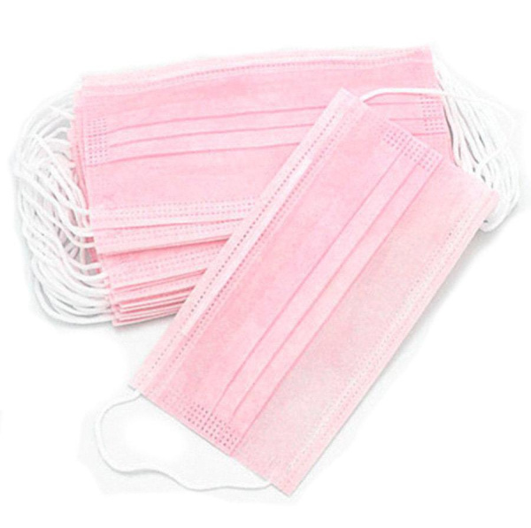 Маска трехслойная на резинках розовая 50 шт.