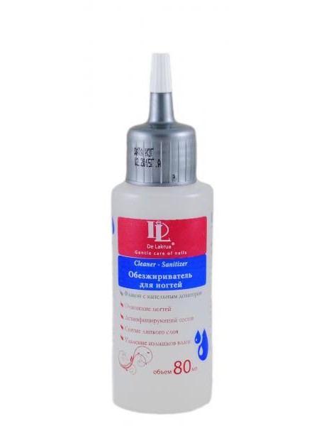 Средство для обезжиривания ногтей и снятия липкого слоя Cleaner 80 мл. De Lakrua Professional