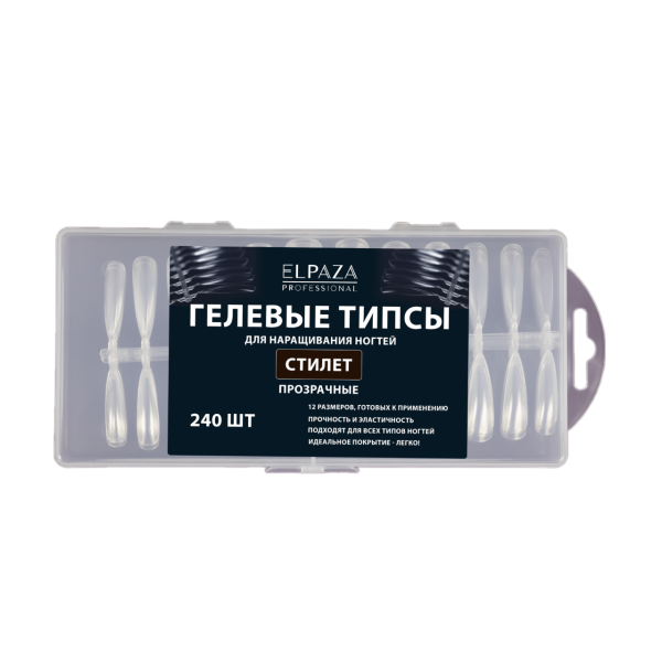 Гелевые типсы прозрачные "Стилет", 240шт