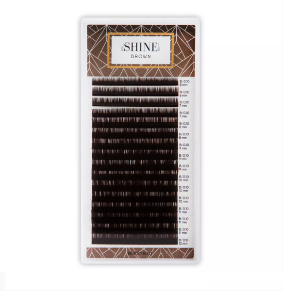 Ресницы темно-коричневые микс,16 лент (M 0,10 7-15mm) elSHINE BROWN 