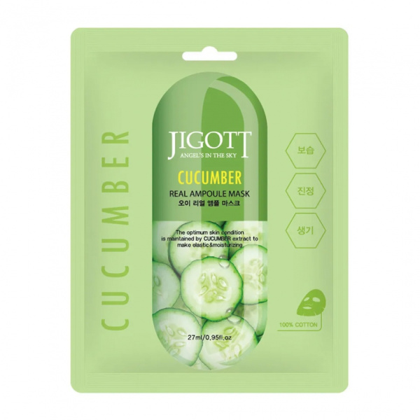 Тканевая маска для лица с экстрактом огурца CUCUMBER REAL AMPOULE MASK 31гр Jigott 