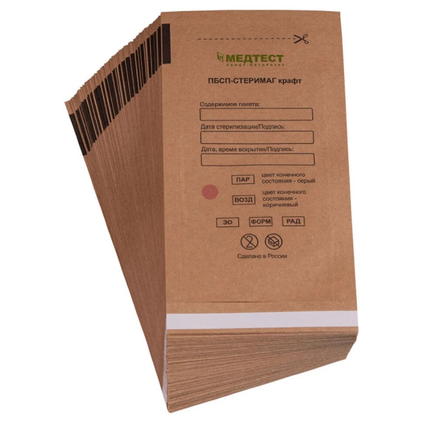 Крафт пакет бумажный самоклеющийся 75*150 100 шт. Медтест