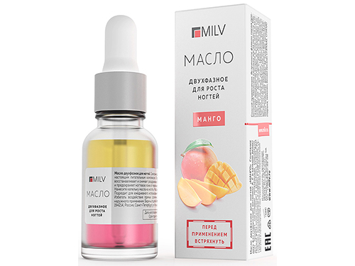 Масло двухфазное для роста ногтей Манго 15 мл Milv 