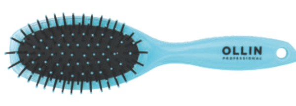 Щетка массажная 9 рядов, овал, нейлоновые штифты, голубая OLLIN Prof  