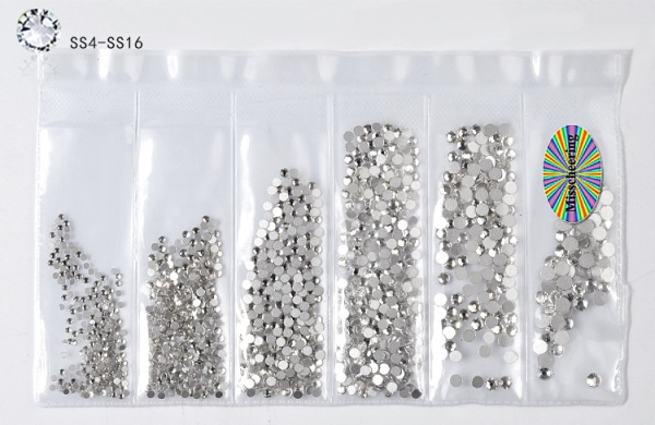 Стразы пламенные разноразмерные SS4/6/8/10/12/16 1364шт Серебро 