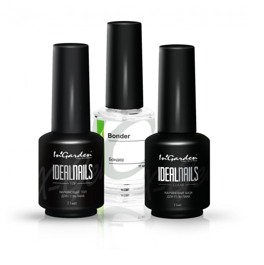 Набор Ingarden каучуковая база, каучуковый топ Идеальные ногти , бондер 11 мл