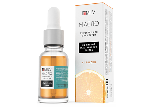 Масло для ногтей укрепляющее со смолой мастикового дерева Апельсин 15 мл Milv 