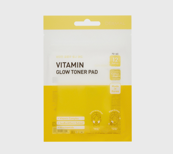 DERMAL. Пэды для сияния кожи Витамин, Vitamin Glow Toner Pad, 12 шт  23мл