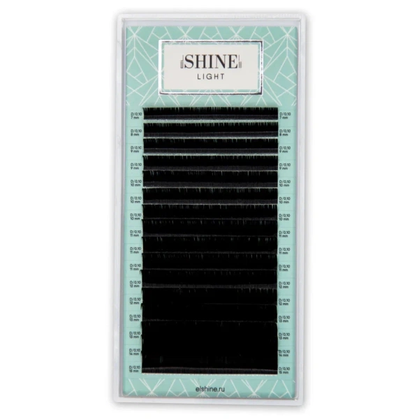 Ресницы чёрные 16 лент (C 0,07 12mm) elSHINE Light, отдельные.длины