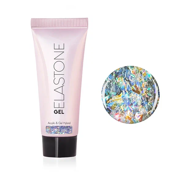 Гибрид акрила и геля №7056 для наращивания Glitter mix ELASTONE GEL 18 мл Runail 