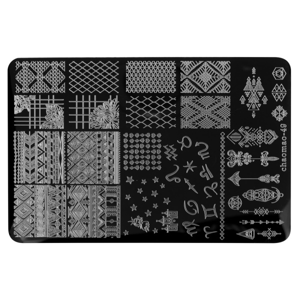 Пластина для стемпинга металлическая, 9,5x14,5см (044 Chaomao 49)