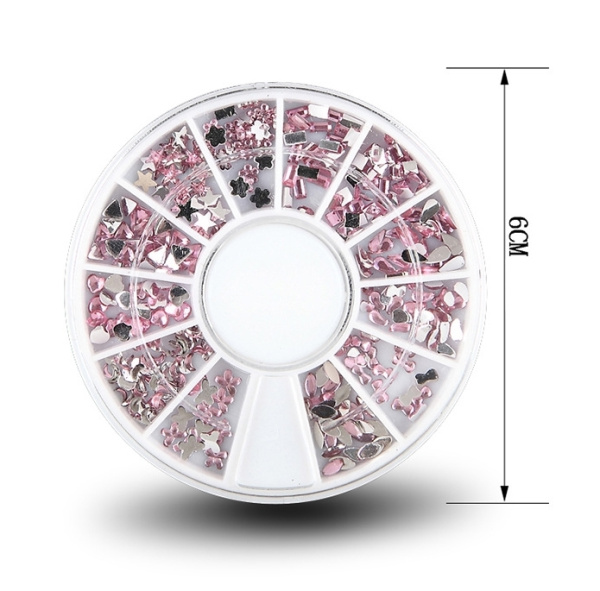 Стразы фигурные розовые в круглом боксе