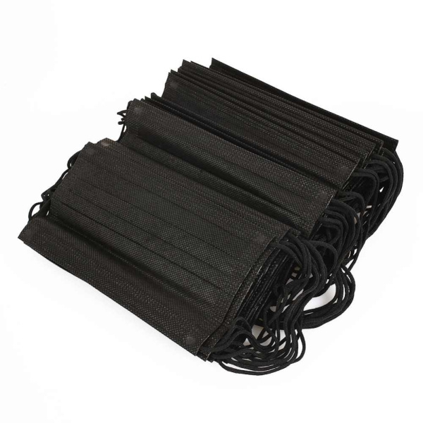 Маски трехслойные на резинках черные 50 шт.