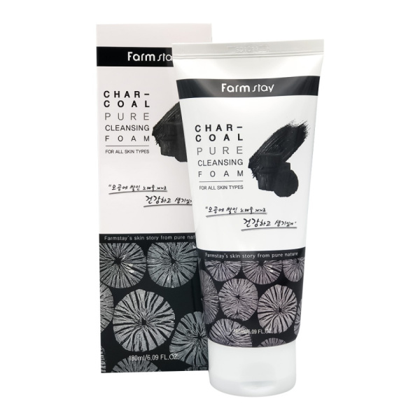 Пенка для умывания и глубокой очистки пор с углем Charcoal Pure Cleansing Foam 180мл Farm Stay 