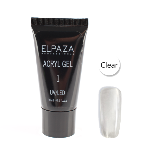 Акрил-гель Acryl Gel №1 Clear для наращивания ногтей 30мл Elpaza